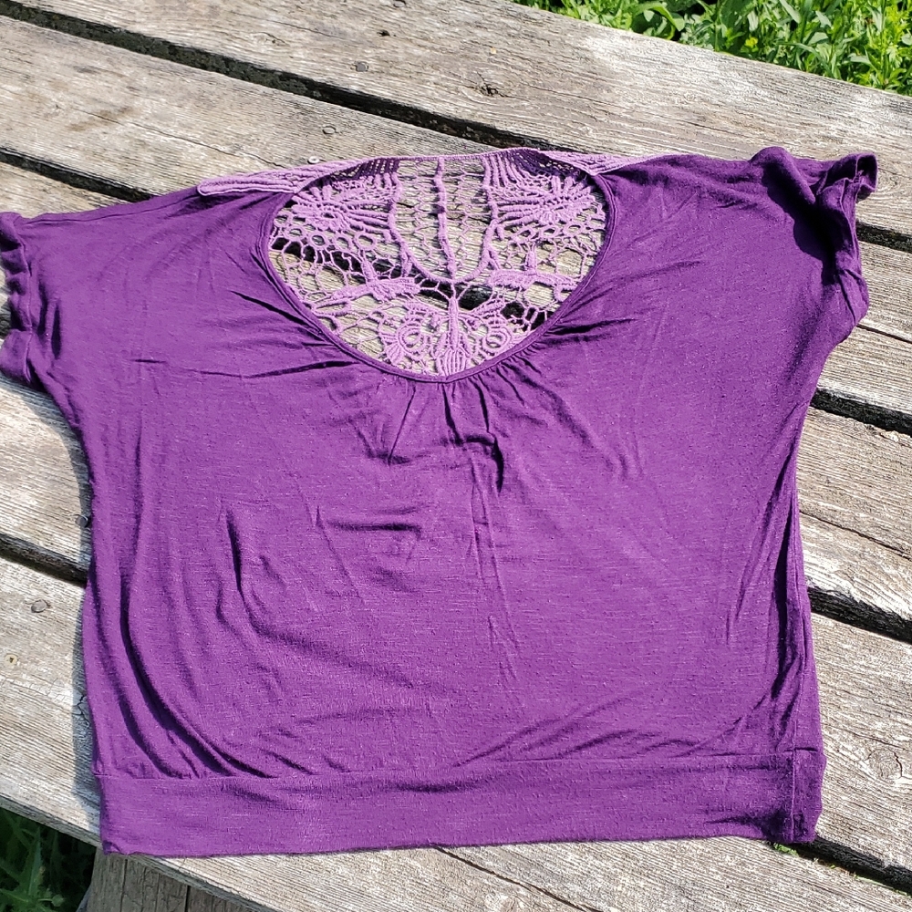 Chic Purple Lace Accent Women's Blouse